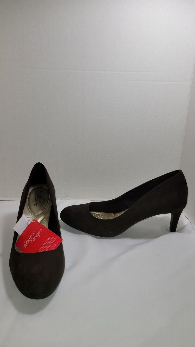Dexflex Comfort Karma Round Toe Brown Faux Suede Pumps Heels Women's 11 New